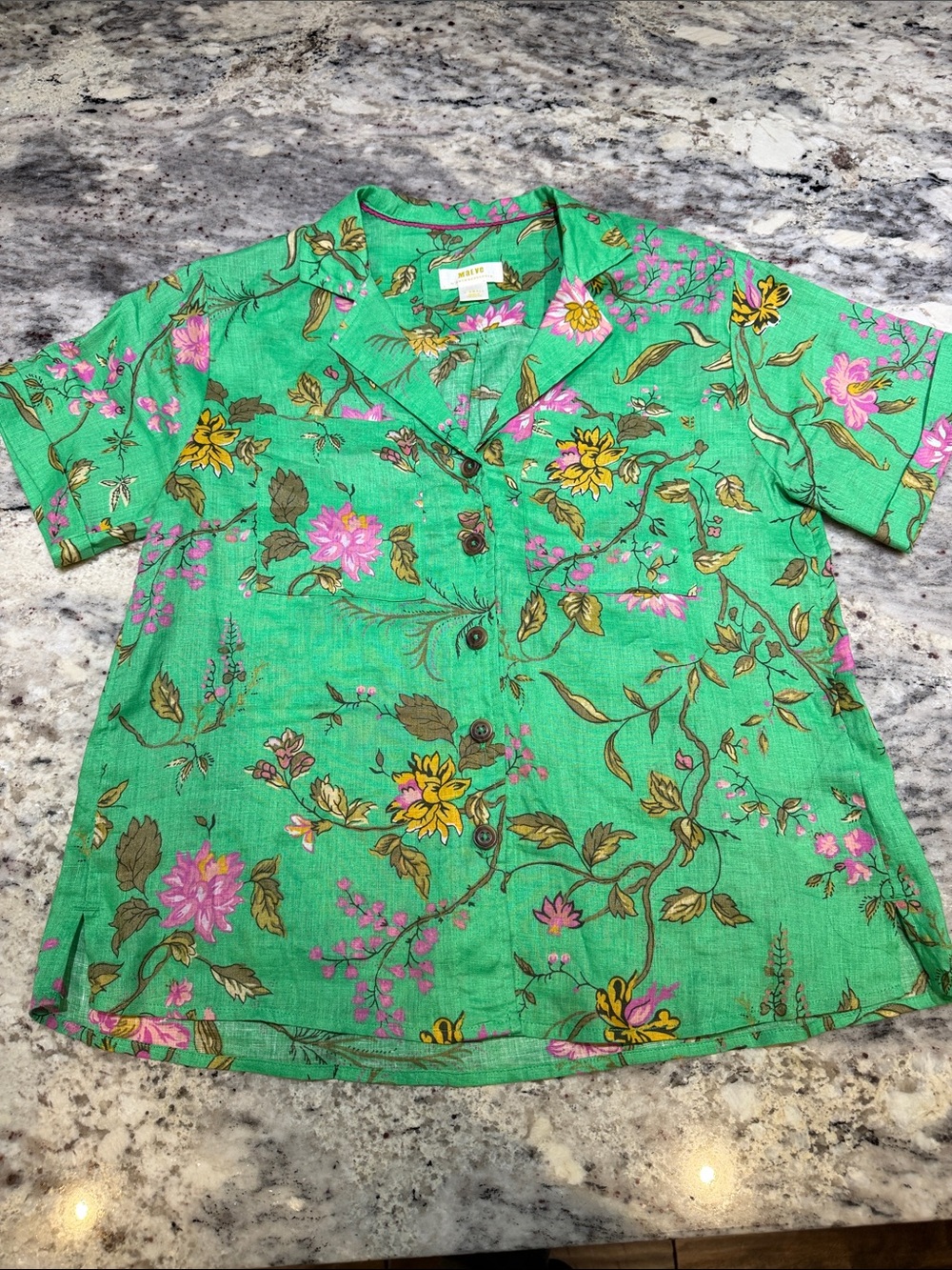 New Anthropologie Maeve Green Floral Button-Up Shirt